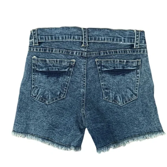 FLOWERS BY ZOE • Denim Macrame Freyed Shorts with Crochet Detail
